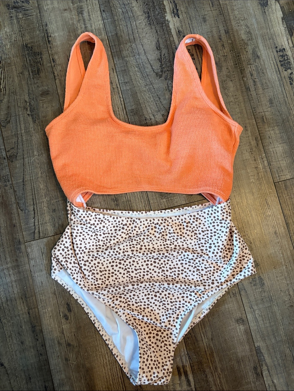 Women’s One-Piece Style Swimsuit in Coral and Cream Speckle